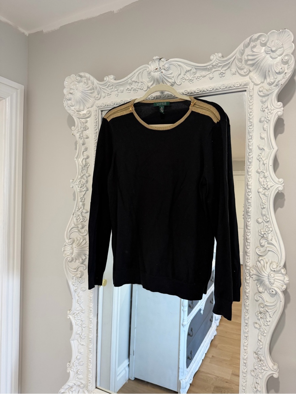 Ralph Lauren Black Sweater with Gold Metallic Trim
